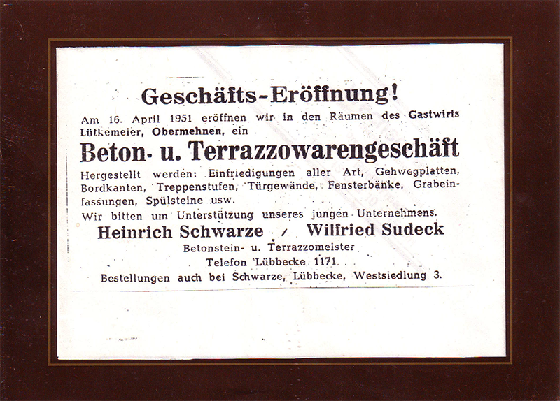 Zeitungsanzeige aus dem Gründungsjahr 1951