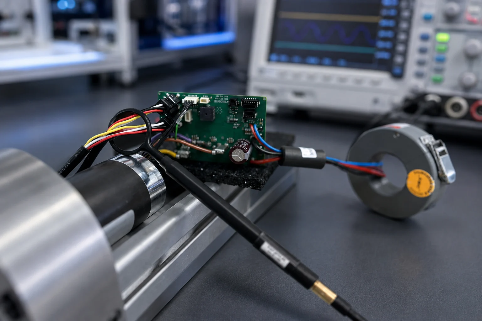 EMV-Messaufbau mit Strommesszange und H-Feldsonde