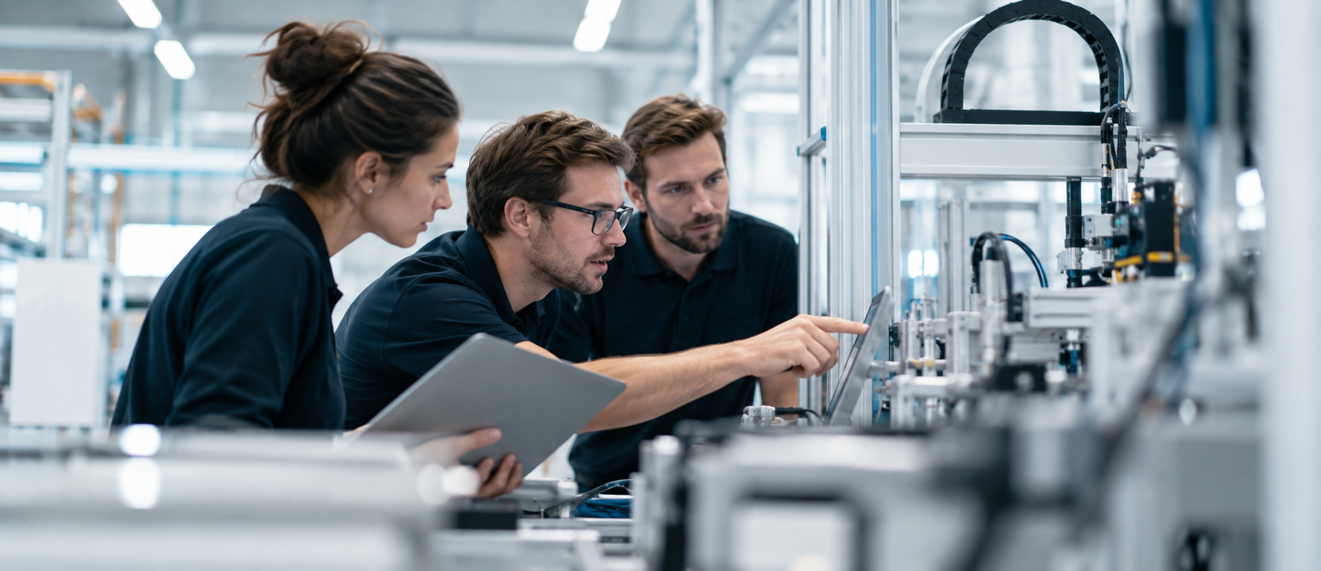 Team an einer industriellen Maschine