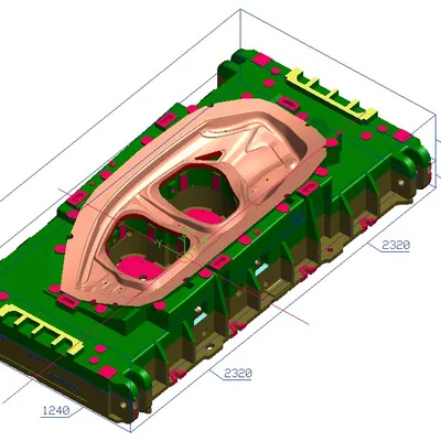 CAD-Modell eines CNC-gefrästen Formteils mit Bemaßung