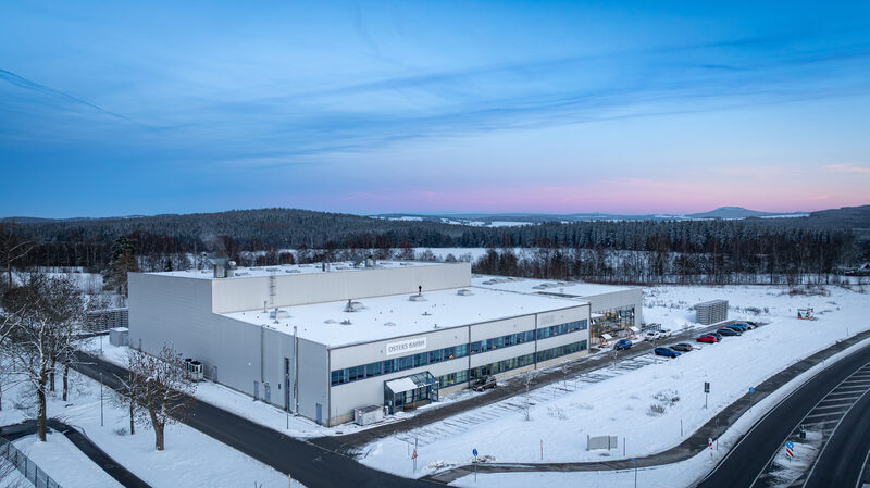 Aerial view of the company building in winter