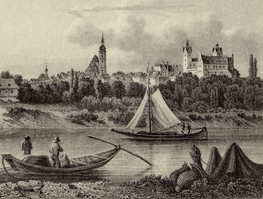 Historische Lithographie von Strehla in Sachsen