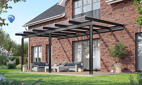 REXOsteel® Alu-Terrassendach im Industrial-Stil