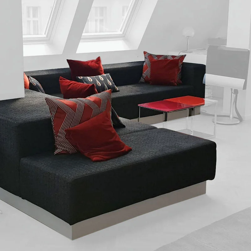 Black sofa arrangement in the showroom