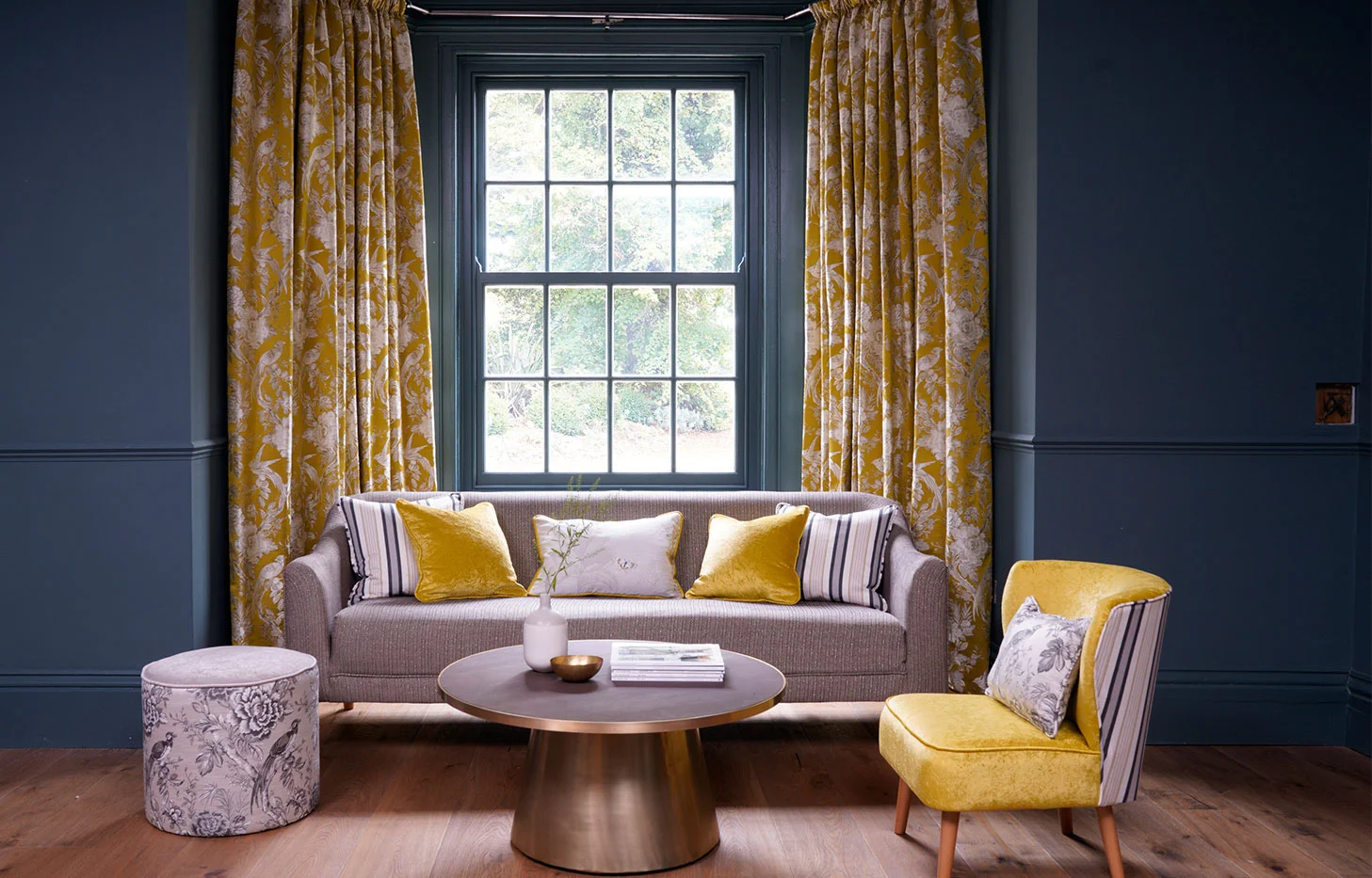 Reading corner with natural view and curtains