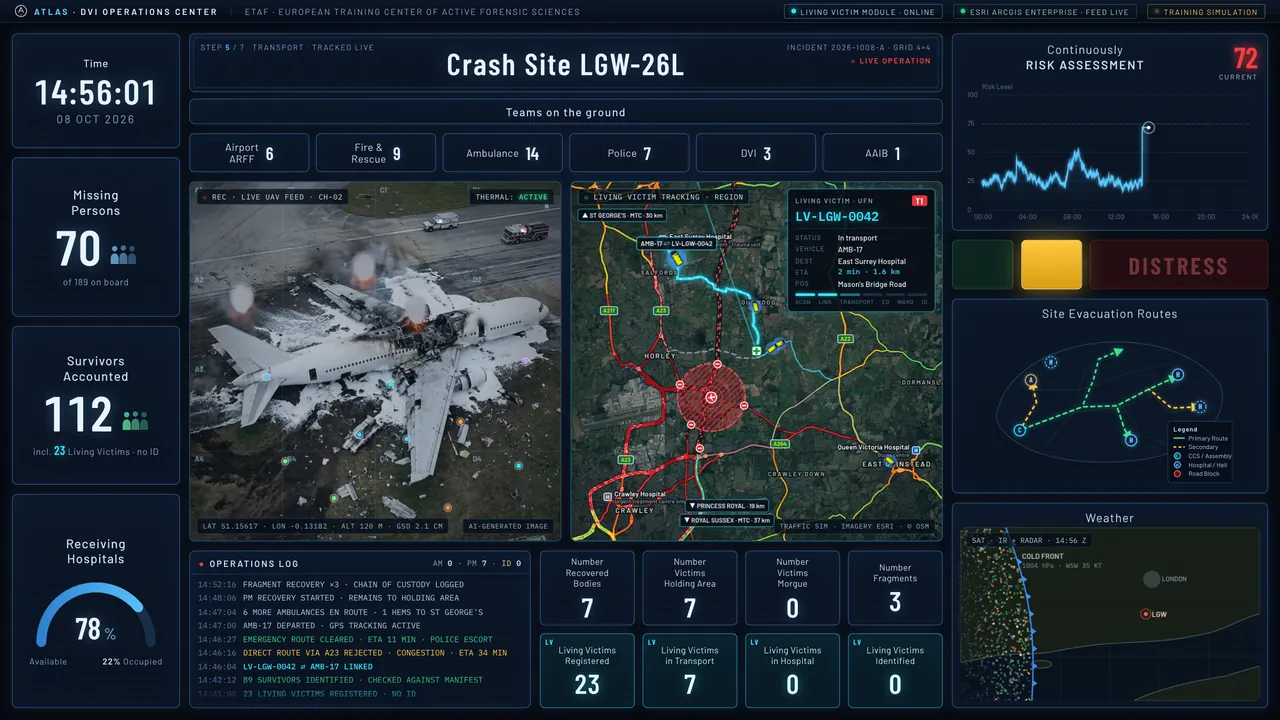 Atlas DVI-Einsatzzentrale: Drohnenbild der Absturzstelle mit Live-Route