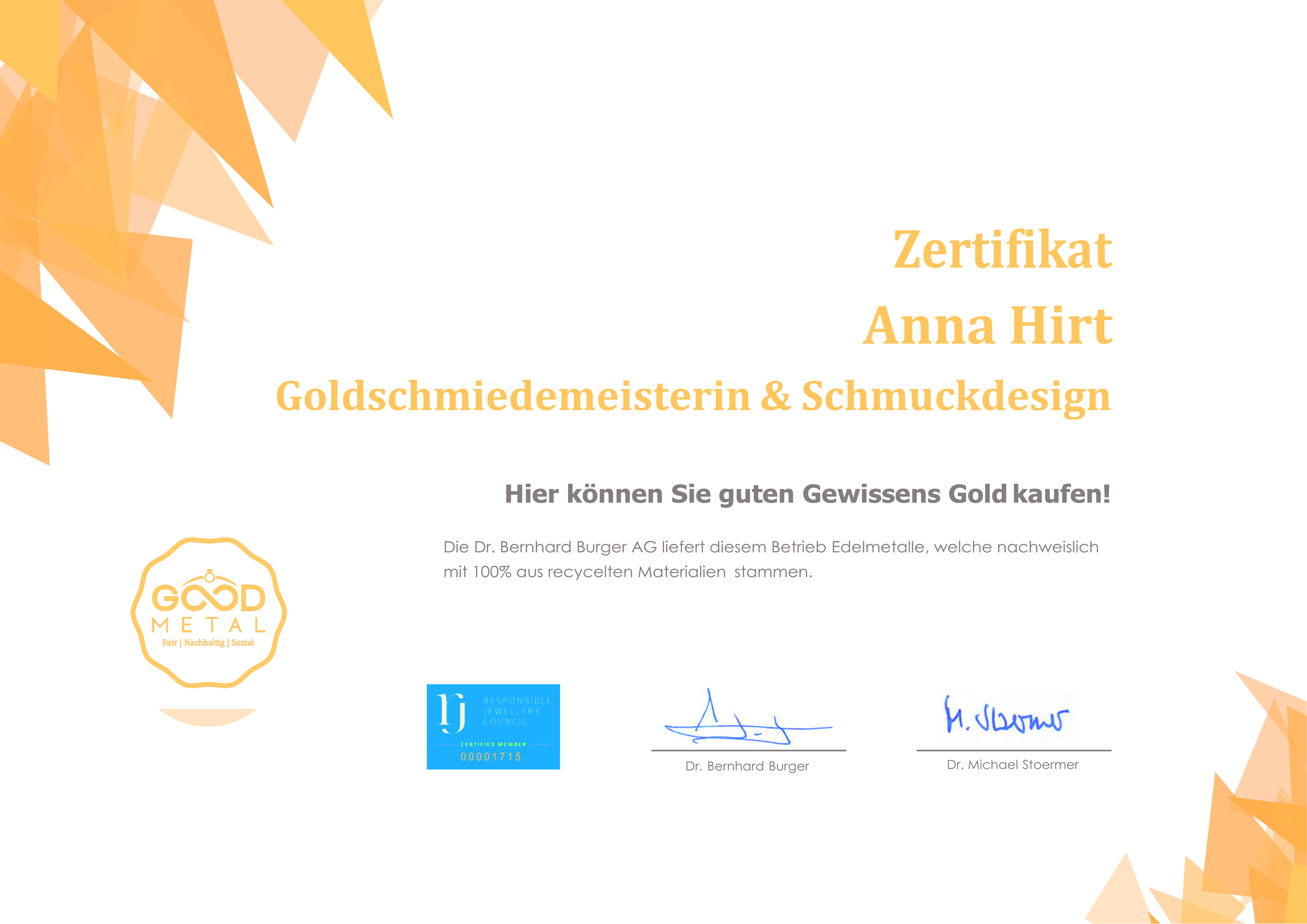 Zertifikat Faires Gold (RJC)