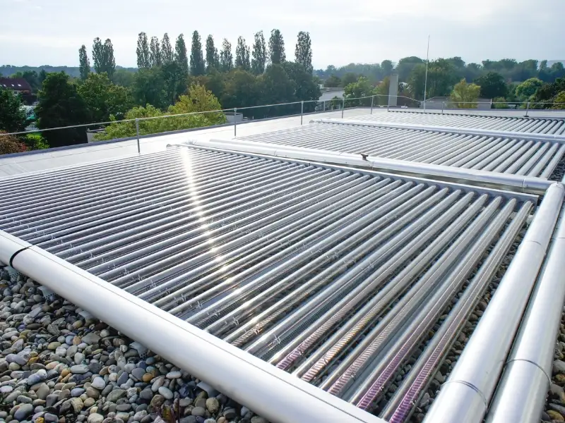 Großflächige Vakuumröhrenanlage auf Flachdach