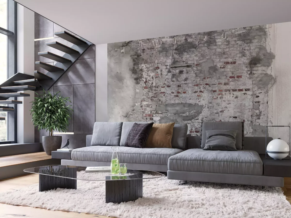 Brick-effect wall design with carpet