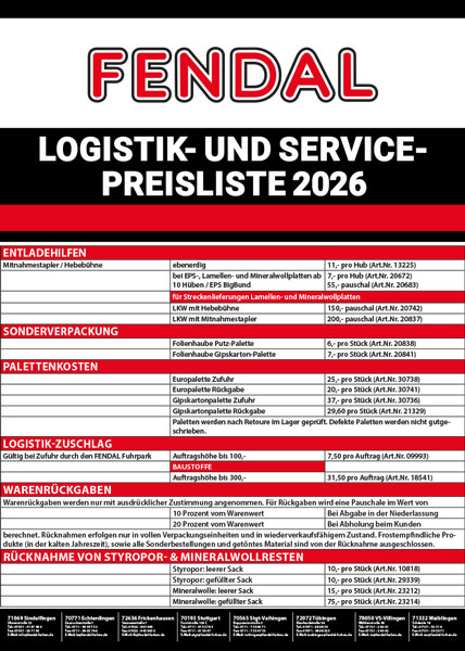 Logistik- und Servicepreisliste 2026