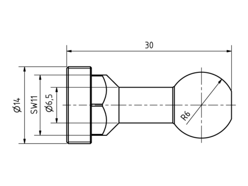 Kugelanschluss Ø 12 mm, 30 mm lang (Best-1-WZH-12)