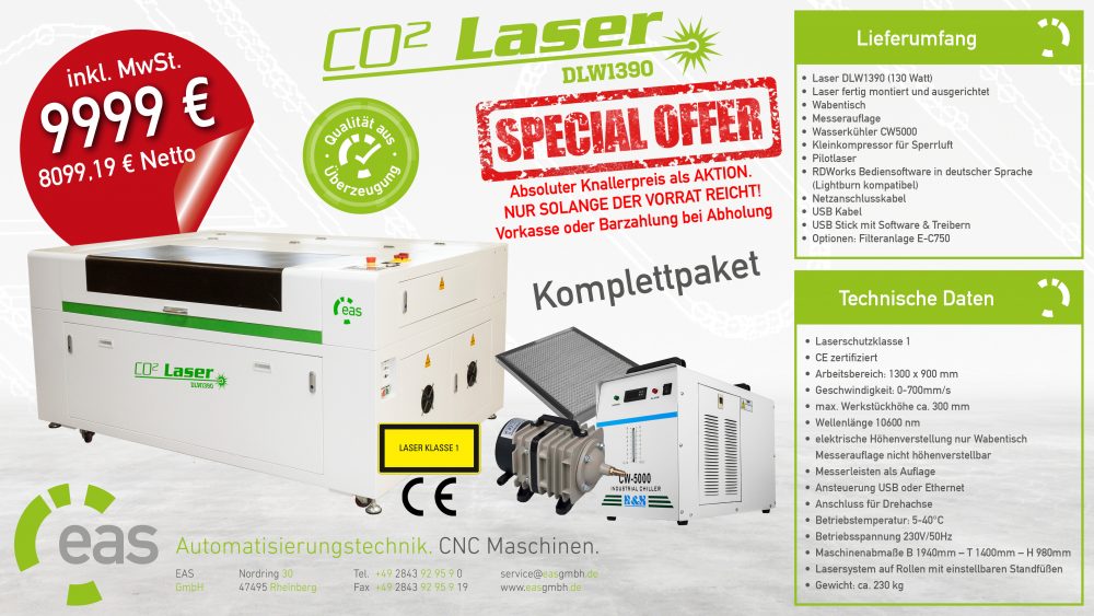 CO2-Lasercutter DLW1390 Komplettpaket