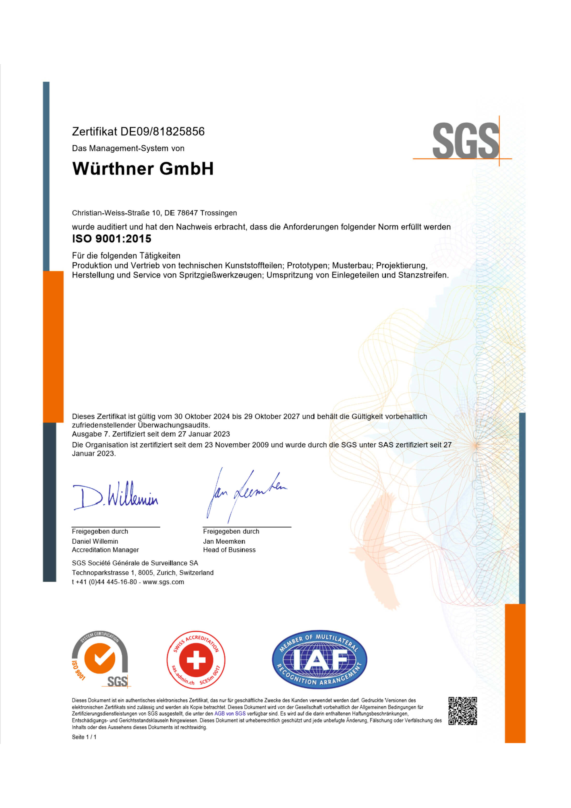 ISO 9001:2015 Zertifikat