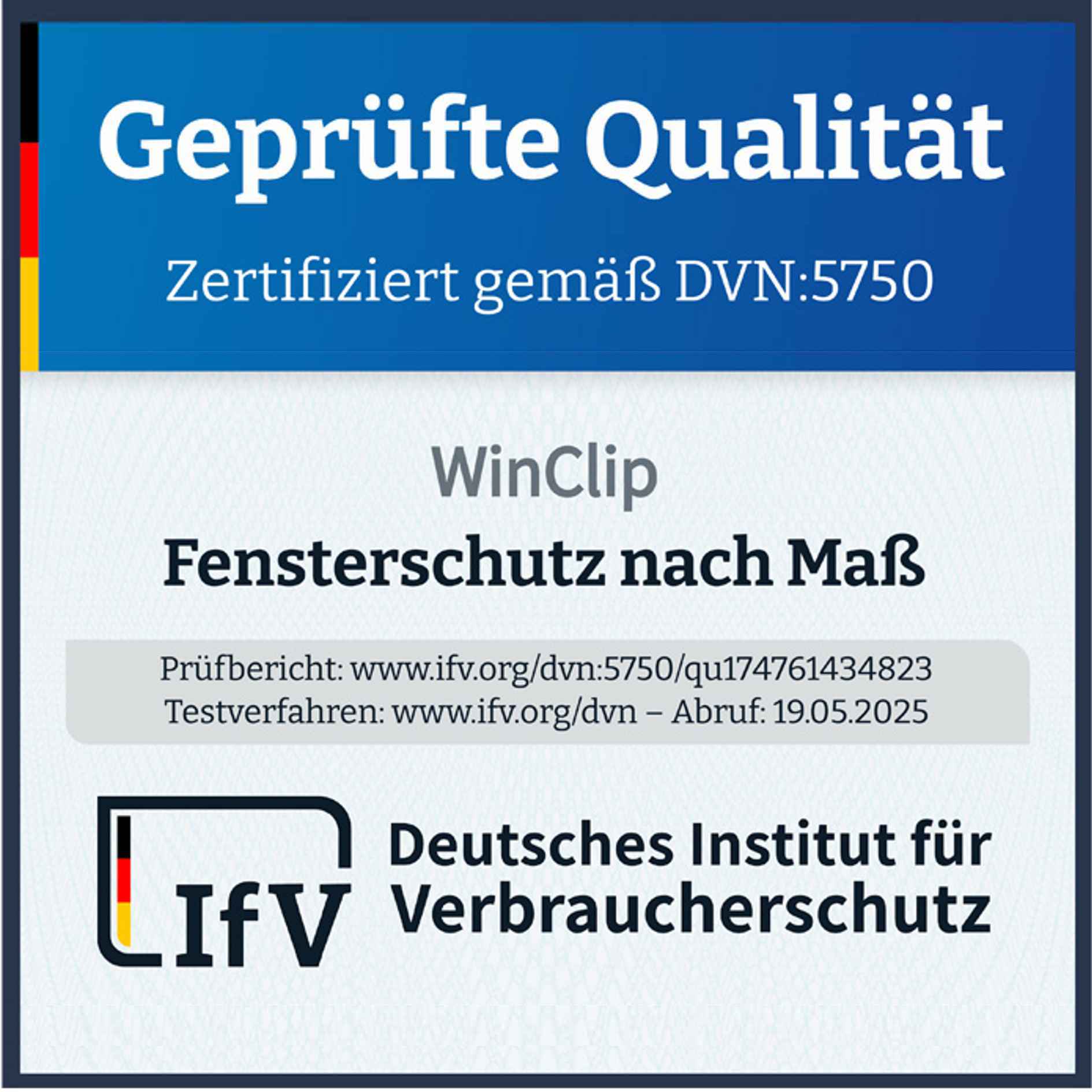 Qualitätssiegel des Deutschen Instituts für Verbraucherschutz für den WinClip