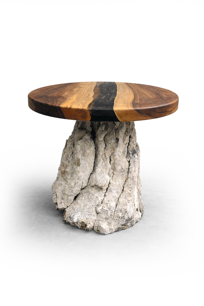 Runder Beistelltisch Holz/Stein