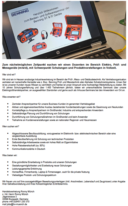 Stellenausschreibung Schulungen