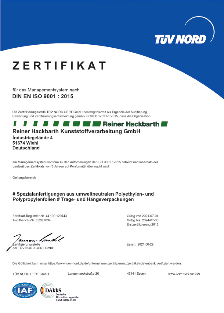 ISO 9001 certificate