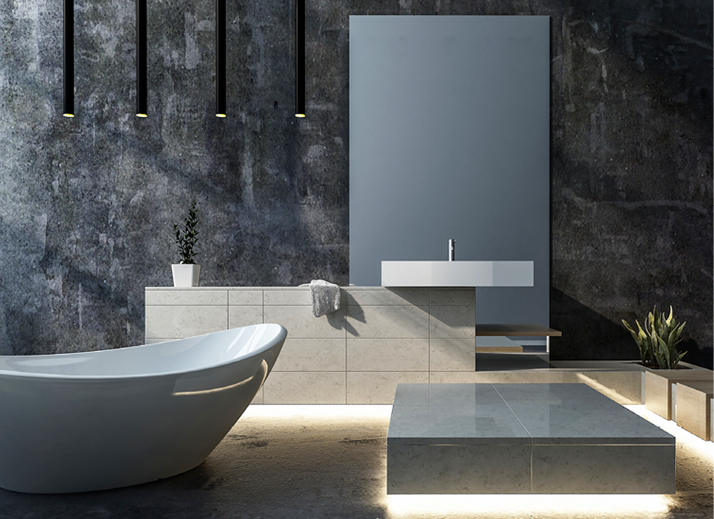 Badezimmer aus Naturstein und Keramik