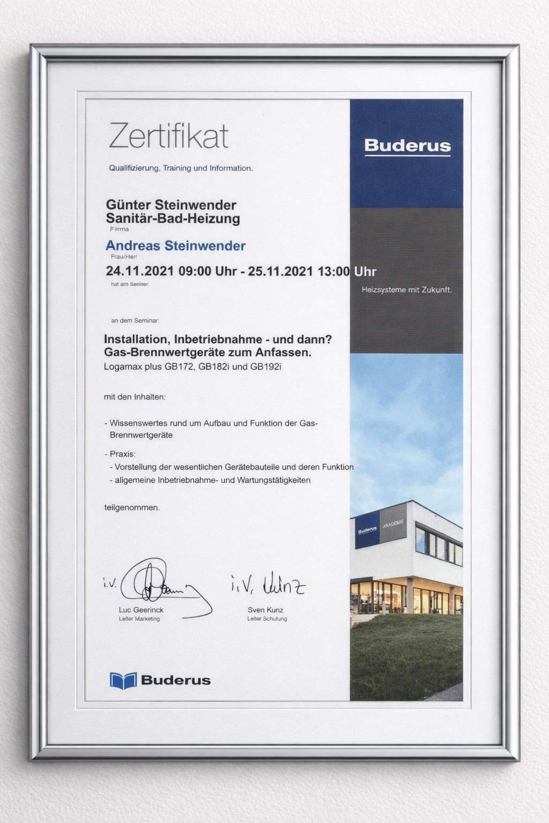 Zertifikate Steinwender – Sanitär & Heizungstechnik