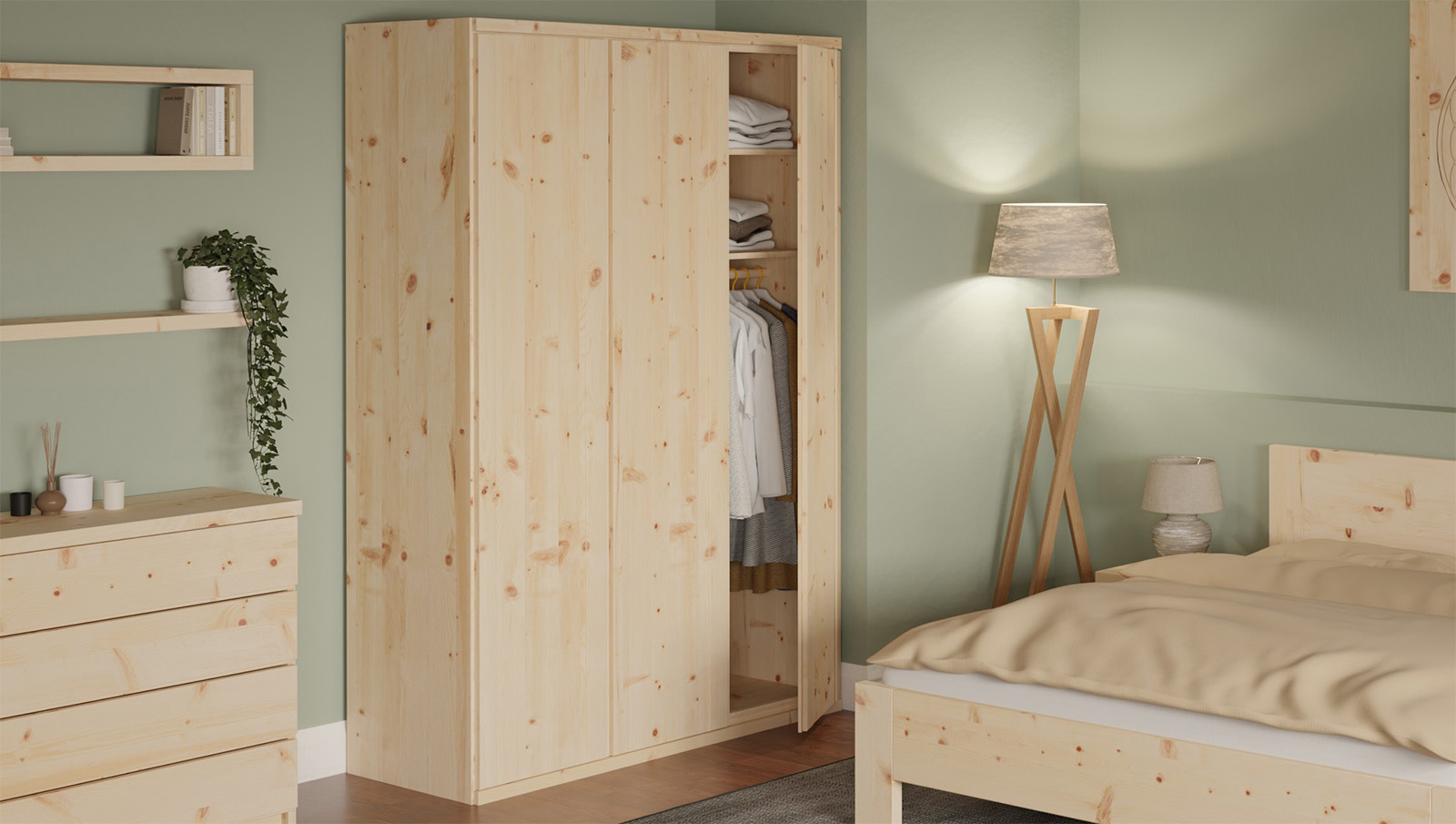 Drehtürenschrank aus Massivholz