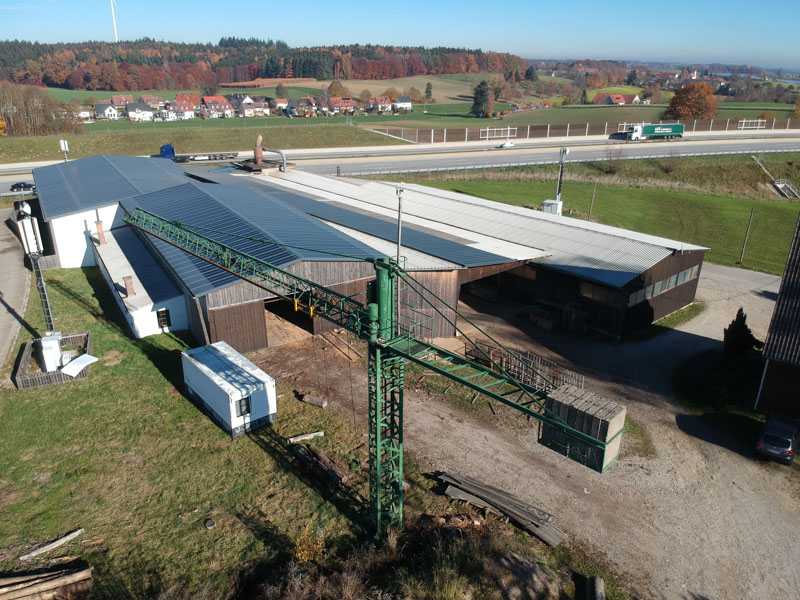 Sägewerk und Hobelwerk, Luftaufnahme