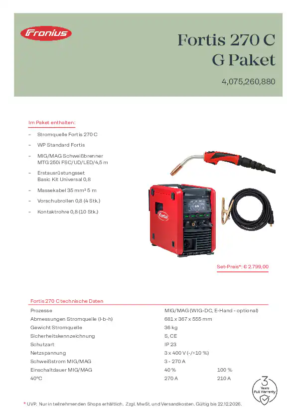 Fronius Fortis 270 C Pulse