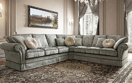 Ecksofa Nostalgia Stoffbezug Grau Blumig