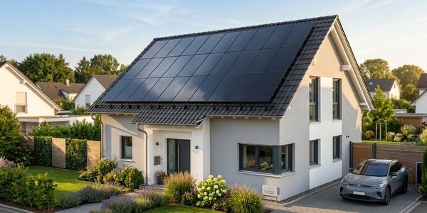 PV-Anlage auf Wohngebäudedach mit E-Mobil