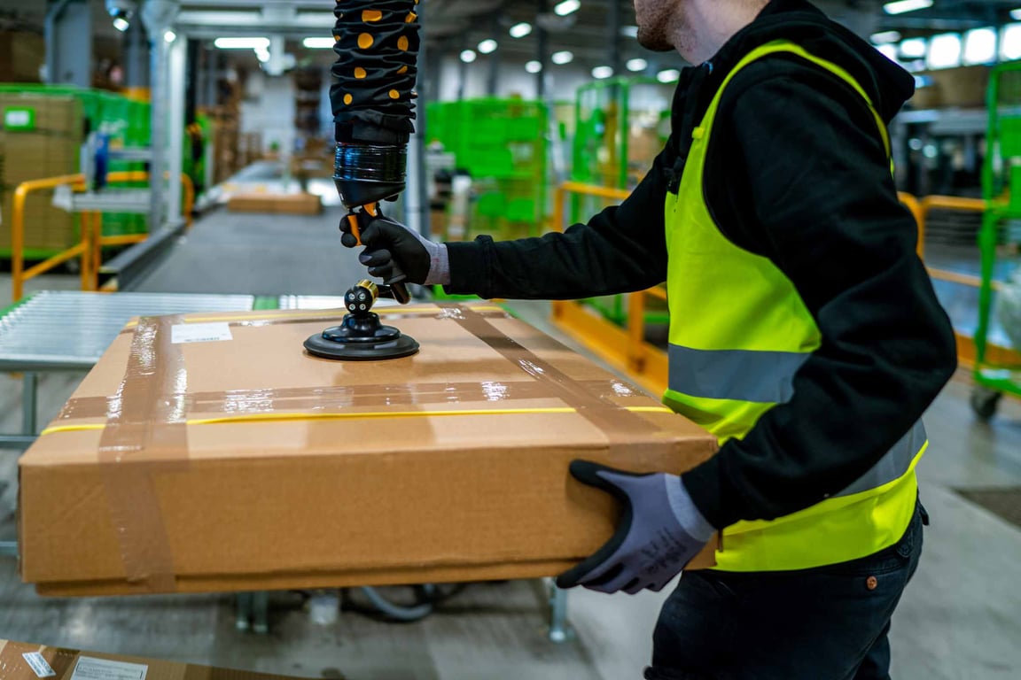 Vakuumheber beim Stapeln von Kartons auf Paletten