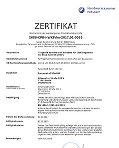 Zertifikat DIN EN 1090-1 und 1090-2 EXC3