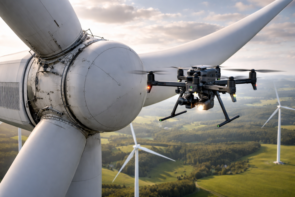 Drohneninspektion einer Windkraftanlage