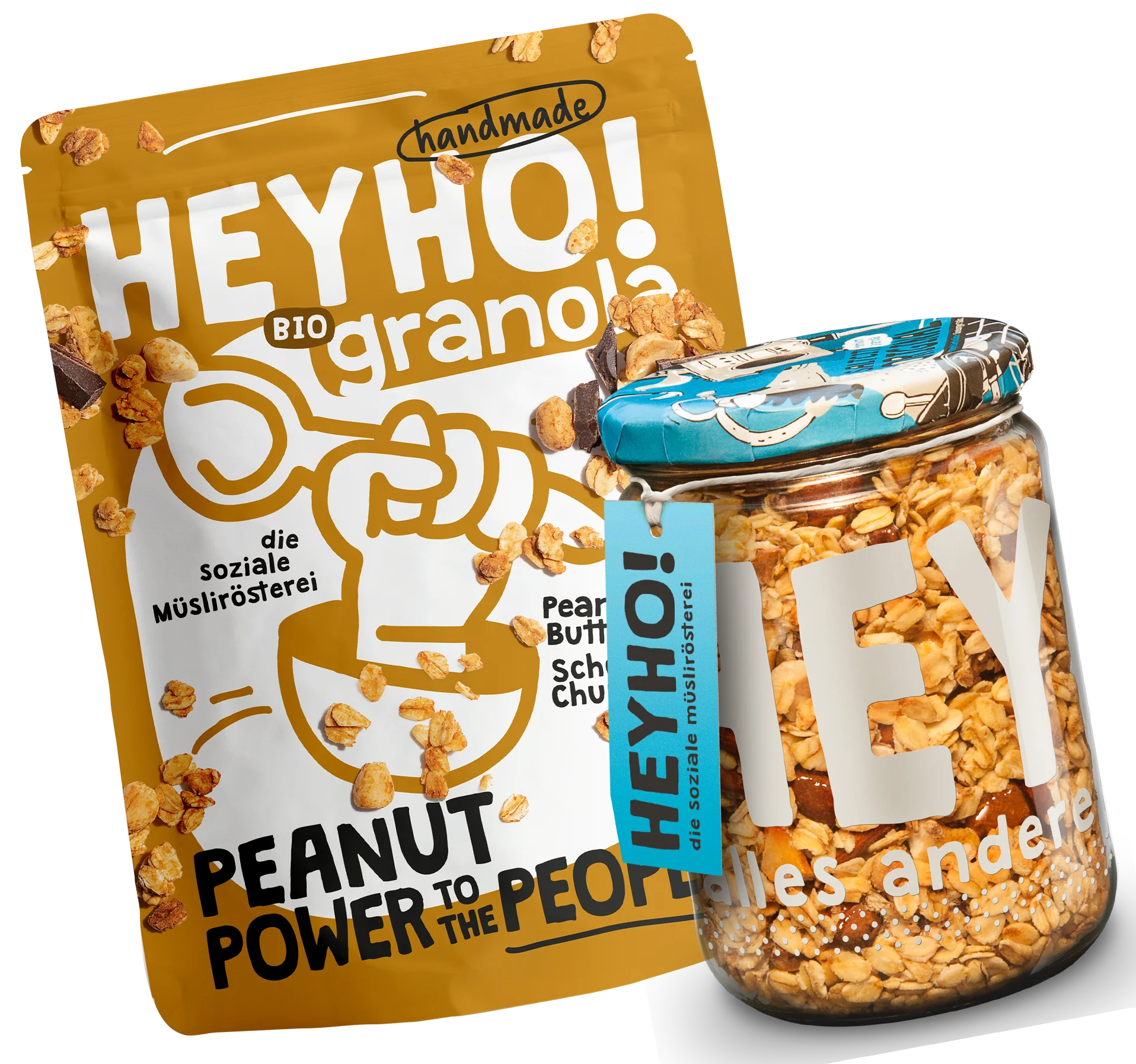 Granola Beutel & Glas (u. a. Peanut, Saltcity)