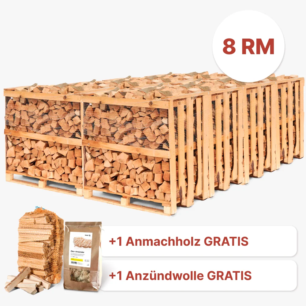 Kammergetrocknete Holzscheite, 8-RM-Paket