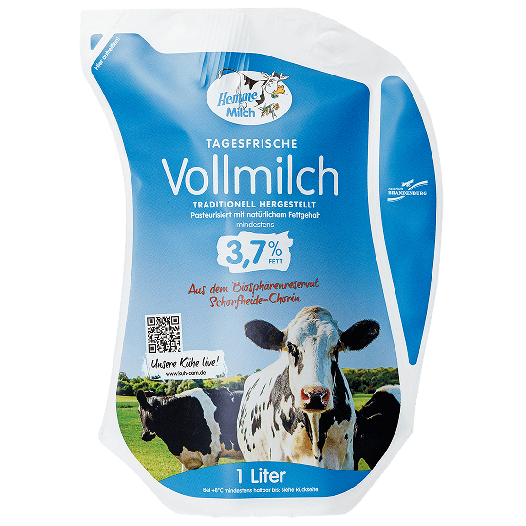 Vollmilch (mind. 3,7 % Fett, 1 L, Schlauchbeutel)