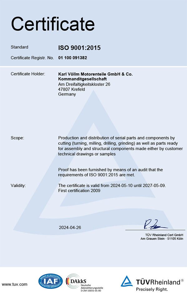 Zertifikat DIN EN ISO 9001:2015