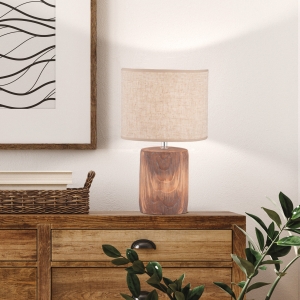 Tischleuchte Malik, Holz mit Stoffschirm