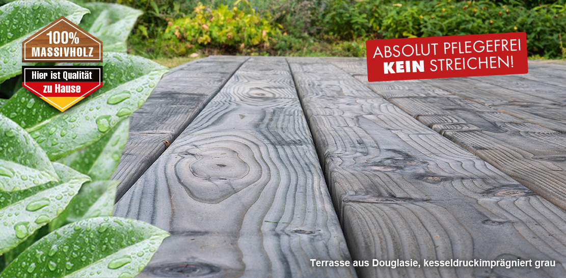 Terrasse aus Douglasie, kesseldruckimprägniert grau