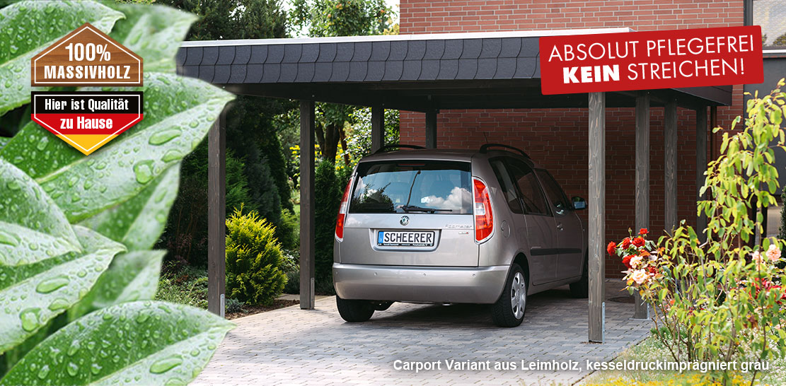 Carport aus Leimholz mit Senkrechtblende und Alu-Abdeckung