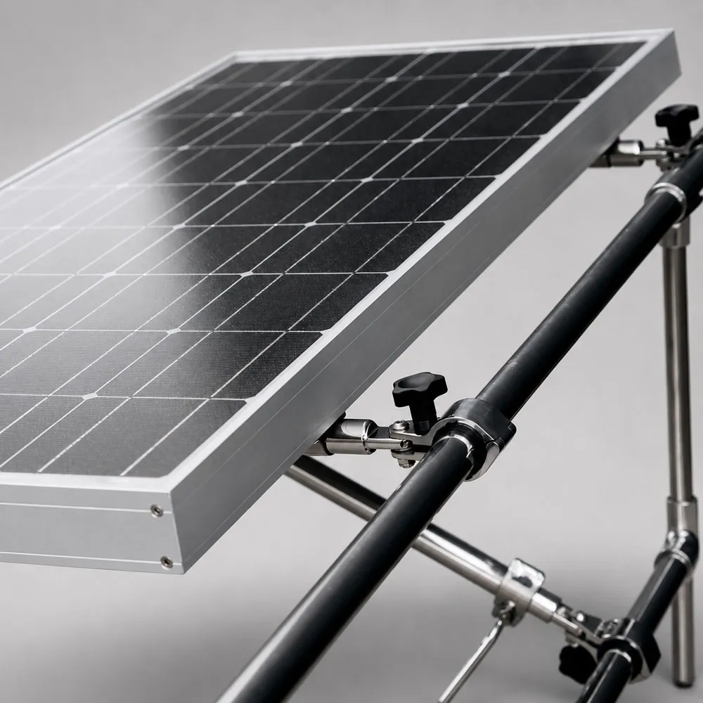 Klemmverbindung Solarpanel/Trägerrohr mit Drehgelenk