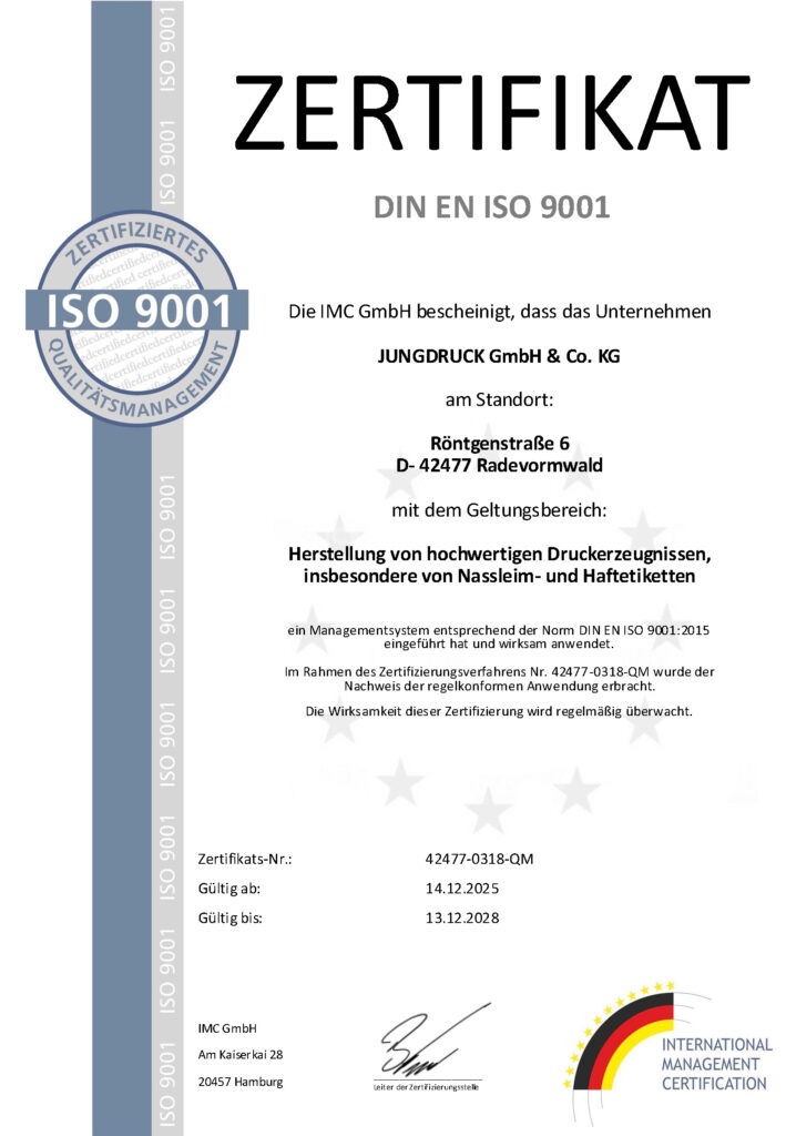 Zertifikat JUNGDRUCK-QM-IMC
