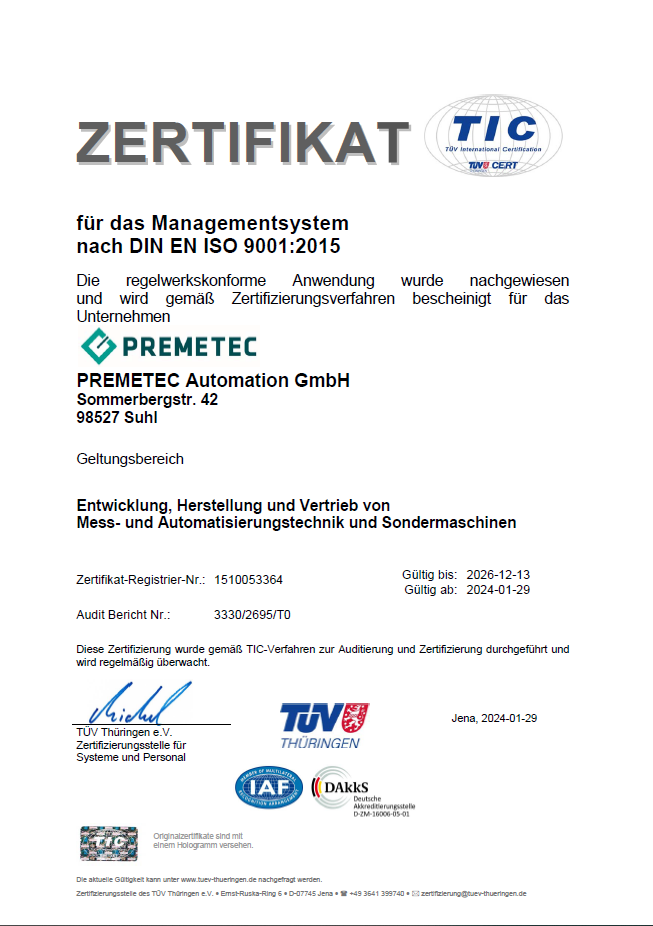 ISO-9001-Zertifikat 2015