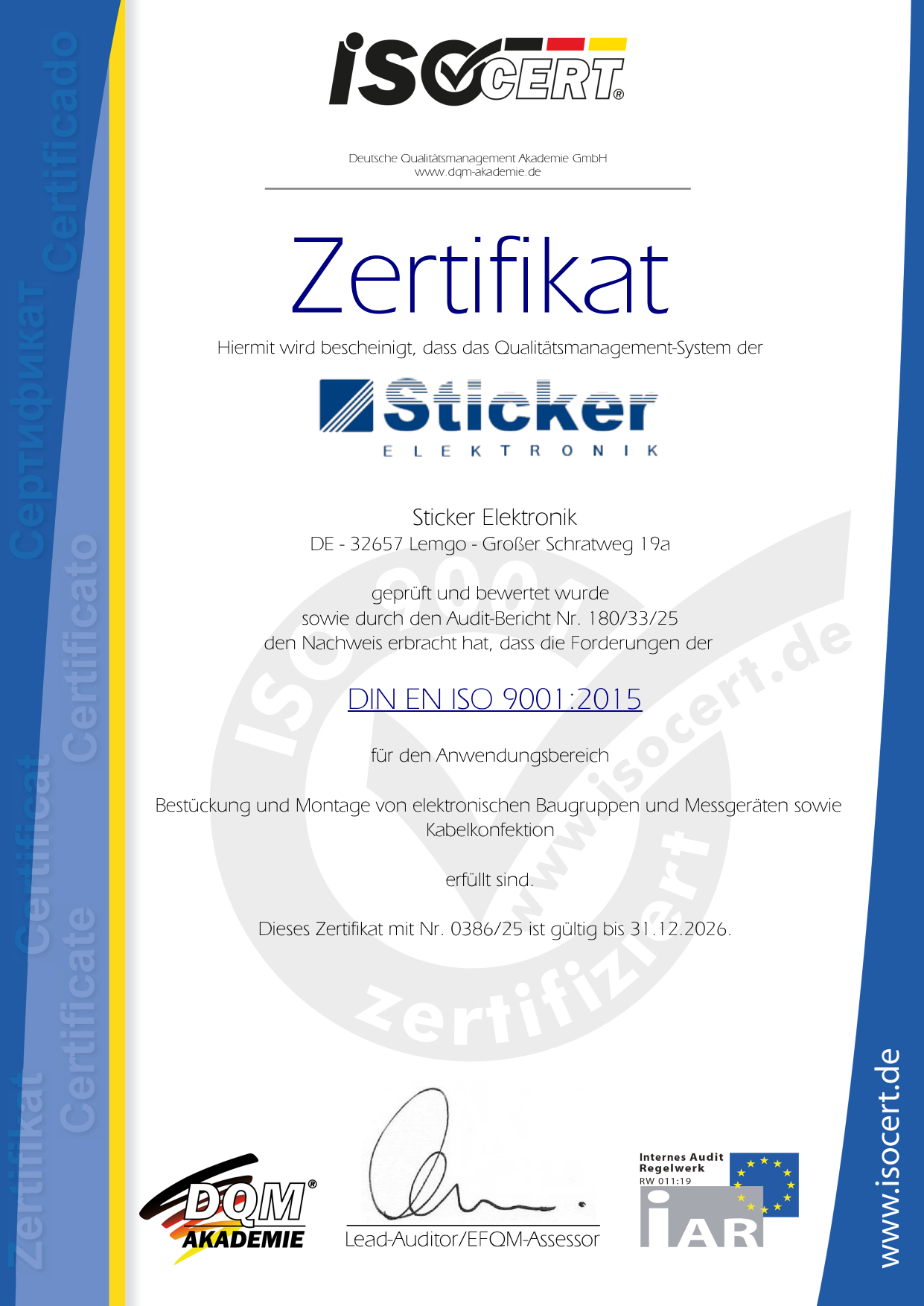 DIN EN ISO 9001 Zertifikat