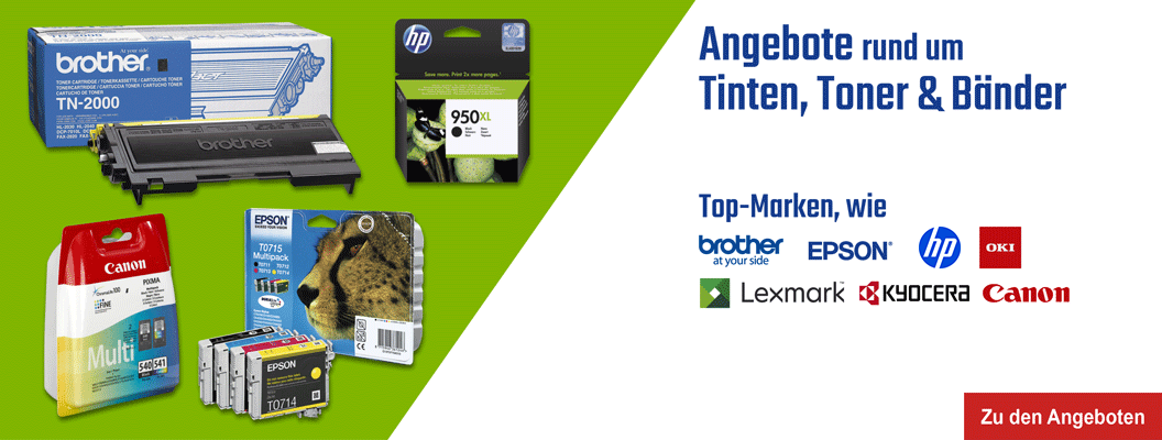 Tinte, Toner und Bänder