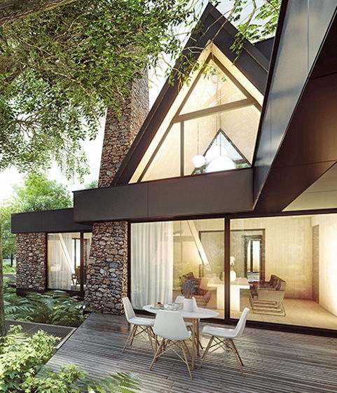 Gästehaus mit bodentiefen Holz-Alu-Fenstern