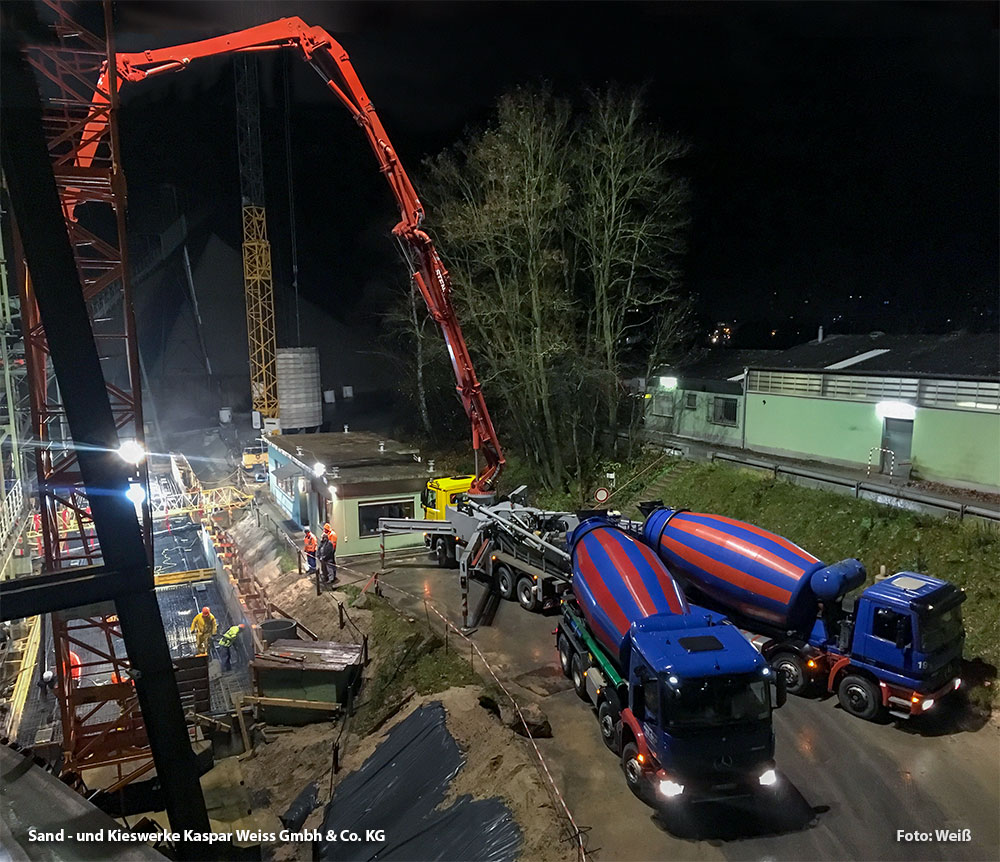 Betonage des neuen Siebturms im Kieswerk Rodgau, 2017