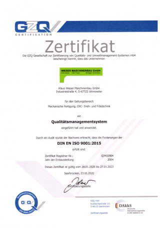 Zertifiziertes Qualitätsmanagement nach DIN EN ISO 9001