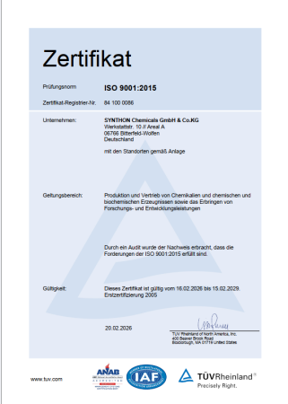 ISO-9001-Zertifikat (TÜV Rheinland)