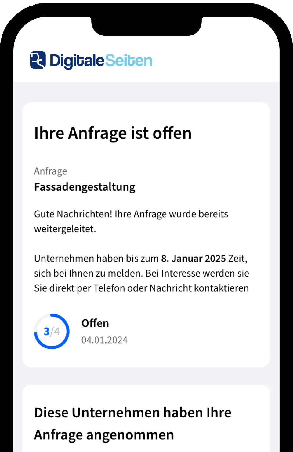 Anfragenstatus in der mobilen Ansicht