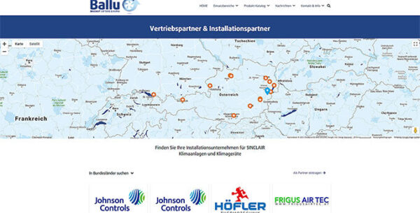 Vertriebspartner-Verzeichnis auf ballu.at