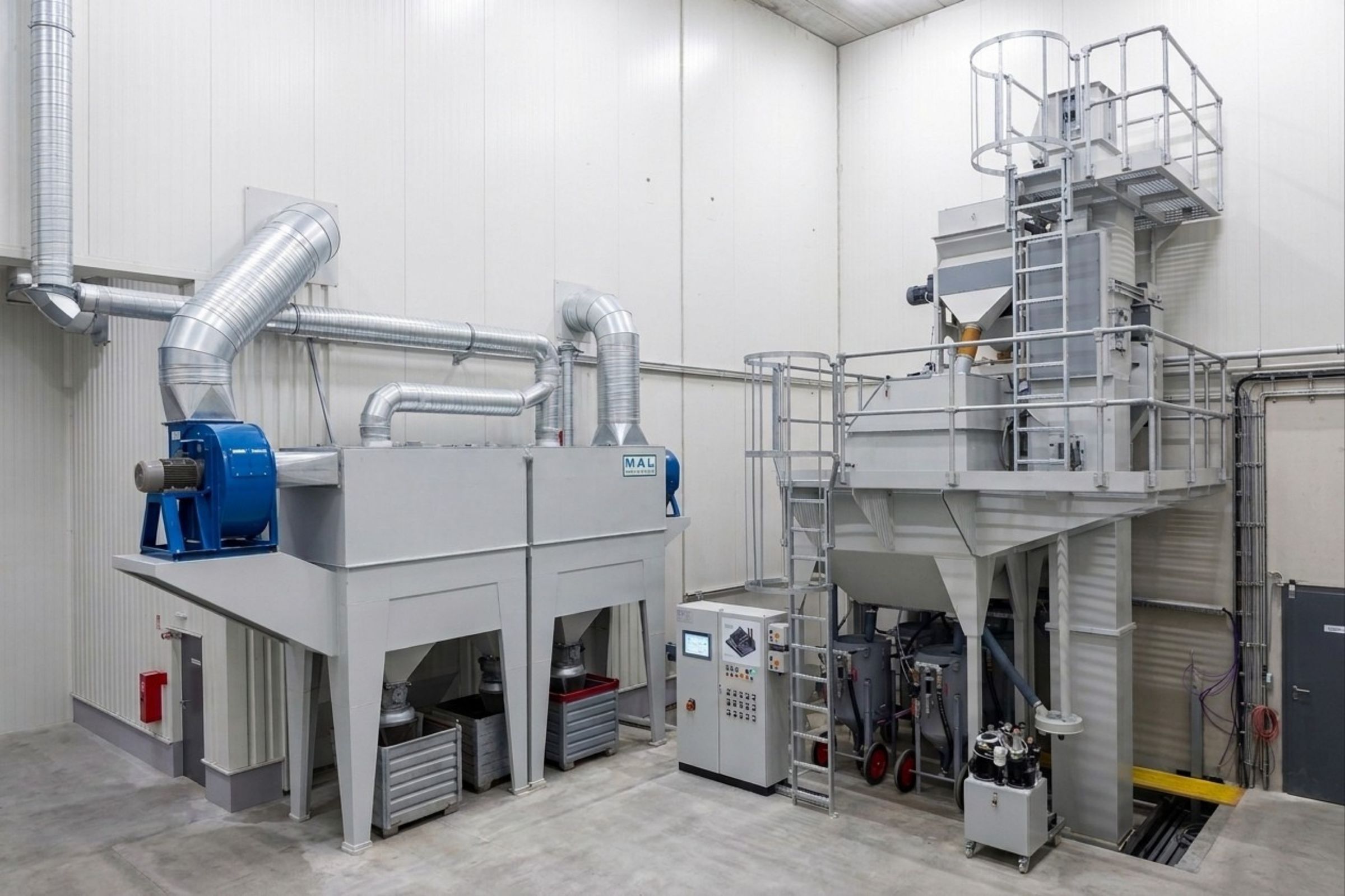 Filteranlage und Wiederaufbereitungstechnik einer Freistrahlhalle